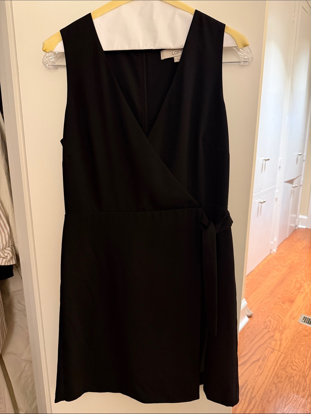 LOFT Black Sleeveless Wrap-Front Mini Dress